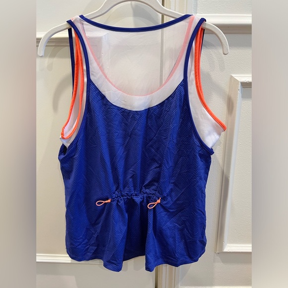 Lucky in Love ladies athletic tank top. Royal blue & white w orange detailing. - Picture 4 of 11